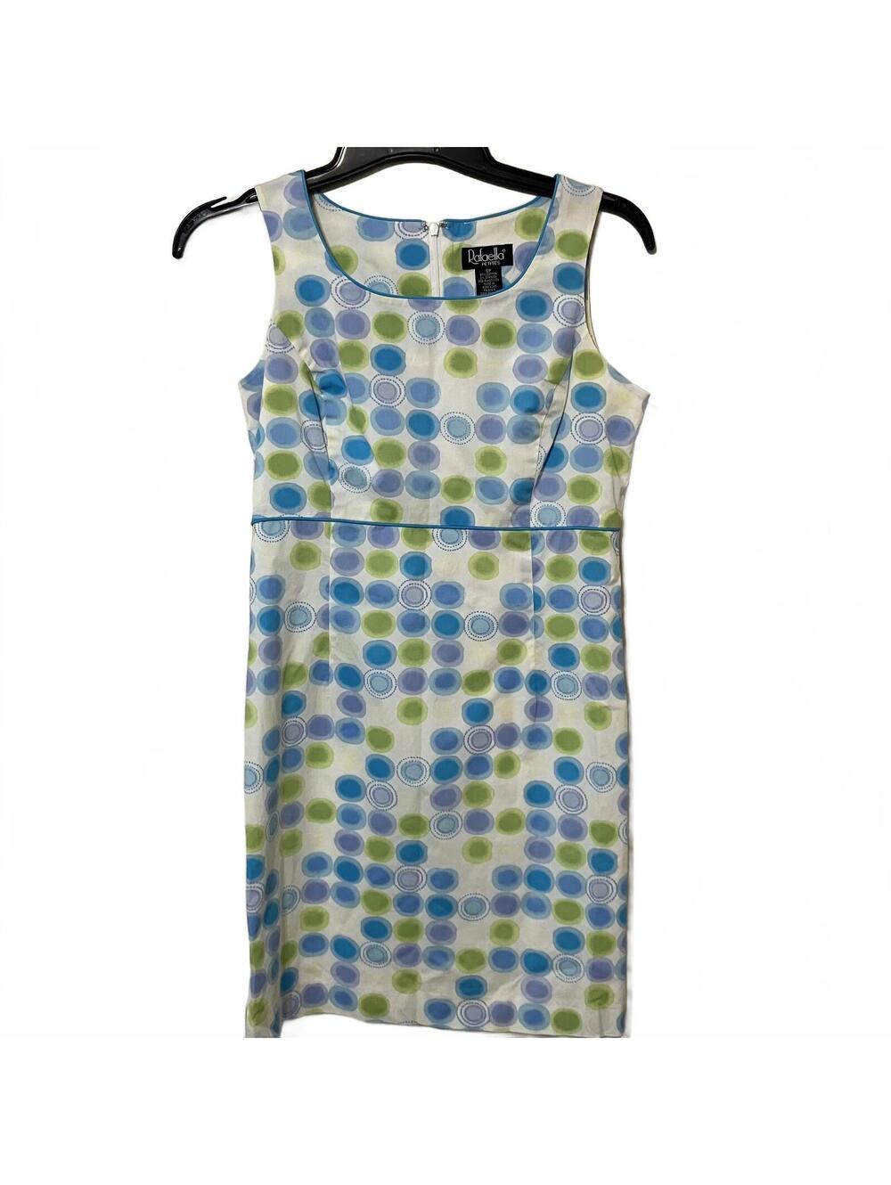 Rafaella Sleeveless Retro Preppy Green Blue Polka Dot Artsy Whimsical Dress 6P